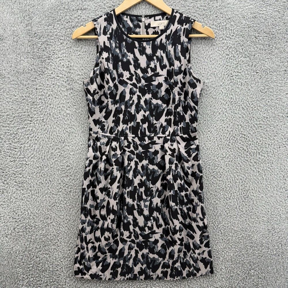Ann Taylor Loft Womens 0 Black White Boho Midi‎ A-Line Dress Sleeveless Stretch